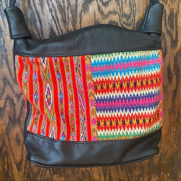 Albano Multicolor Mix Match Pattern Black Purse Hand Bag Cross Body - Picture 2 of 12